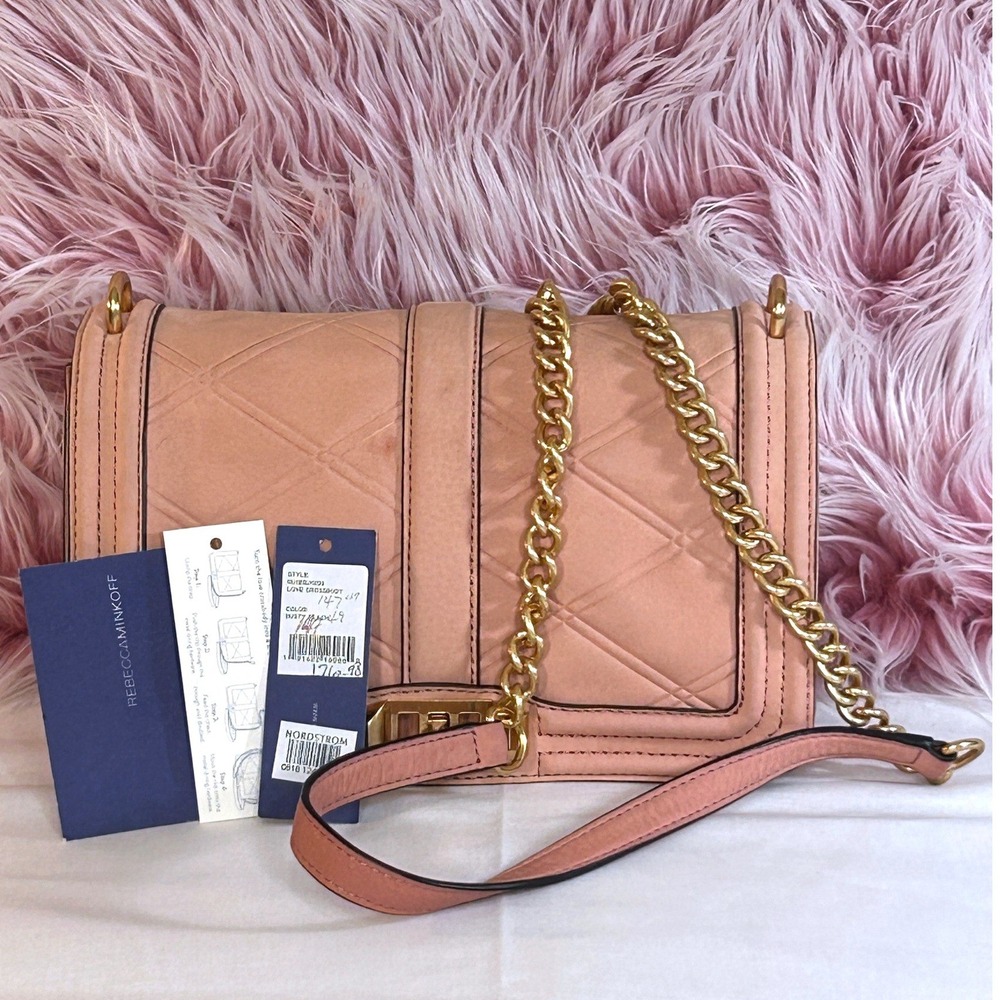 Rebecca Minkoff Love Crossbody Bag Dusty Peach Nubuck Leather Gold Hardware
